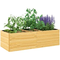 Outsunny Jardinière extérieur, carré potager en bois, 3 compartiments de plantation et doublure inclus, 140x60x40cm, naturel(m-11)