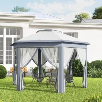 Outsunny Pavillon Pliable 4 x 4m, Design hexagonal, Rideaux en filet, résistant à l'eau, Toit ventilé, Gris+Blanc(m-2)