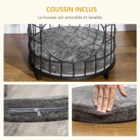 PawHut Table d'appoint pour chat 2 en 1 maison et dôme pour chat niche grotte à chat lit surélevé métal filaire avec coussin amovible - dim. Ø 40 x 40H cm(m-6)