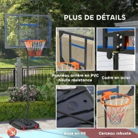 AIYAPLAY Panier de basket pour enfants, hauteur réglable de 210-260 cm extérieur et intérieur avec roues, base de lestage, bleu(m-8)