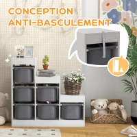 AIYAPLAY Meuble de rangement pour jouets des enfants avec 6 bacs amovibles, 3 niveaux de rangement, 96 x 38,5 x 90, gris(m-6)