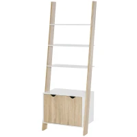 HOMCOM Libreria a Scala con 3 Mensole e Armadietto, Libreria a Scala Stile Nordico in Legno, 60x40x171cm, Rovere e Bianco(m-1)