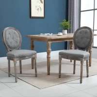 HOMCOM Ensemble de 2 Chaises de Salle à Manger, Set de Chaises, Chaise de Salon de Style Rétro, Chaise Rembourrée avec Revêtement en Lin Respirant, Chaise de Cuisine avec Dossier, Chaises de Repas, Bois de Caoutchouc, Gris, 50 x 54,5 x 97 cm(m-2)