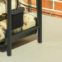 Outsunny Portalegna da Interno ed Esterno in Metallo a 2 Ripiani, Porta Legna per Interni con Supporti Rimovibili, Paletta, Scopa, Attizzatoio e Pinza, 44.5x29.5x73 cm, Nero(m-8)