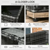 Outsunny 8 Pieces PE Rattan Corner Sofa Set, Outdoor Garden Furniture Set, Patio Wicker Sofa Seater w/ Cushion, Washable Cushion Cover & Tempered Glass Table, Grey(m-7)