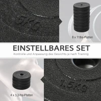 HOMCOM Kurzhantel-Set 2 x 25 kg, 2 x 6 Hantelscheiben mit Kunststoffhülle, bodenschonend, Schwarz(m-6)