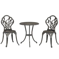 Outsunny 3 Piece Patio Bistro Set for 2, Outdoor Aluminium Garden Table and Chairs with Umbrella Hole for Balcony, Bronze Tone(m-11)