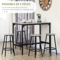 HOMCOM Ensemble table haute et 4 tabourets avec Repose-Pieds, métal noir et aspect bois pour cuisine salle à manger(m-4)