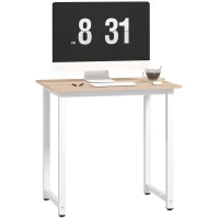 HOMCOM Computer Desk, Writing Table, 80 x 60 x 76cm Workstation for Home Office, Study with Metal Frame, Simple Assembly, White(m-1)