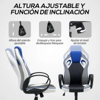 HOMCOM Silla Gaming Tapizada en PU y Malla Silla Gamer Giratoria con Función de Basculante Altura Ajustable Multicolor(m-5)