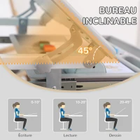 HOMCOM Ensemble bureau enfant avec chaise en acier hauteur réglable, tablette coulissante, bureau inclinable 45° - gris blanc(m-7)