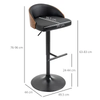 HOMCOM Barhocker 2er Set, Gepolstert Barstuhl aus Stahl und Massivholz, Höhenverstellbar Küchenstühle mit Fußstütze, 360° Drehbar, Tresenhocker für Küche, Wohnzimmer, Esszimmer, Schwarz+Kaffee(m-3)