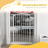 PawHut Pressure Fit Dog Stair Gate No Drilling Safety Gate Auto Close for Doorways, Hallways, 74-80cm Adjustable, 94cm Tall, White(m-7)