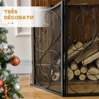 HOMCOM Pare-feu cheminée ou poêle - Pare-étincelles 3 Volets Pliables - dim. 66 x 31 x 81 cm - métal Noir(m-6)