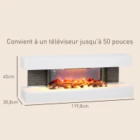 HOMCOM Cheminée électrique 120 cm murale, cadre en verre, effet de flamme LED réglable, télécommande, 2000W(m-3)