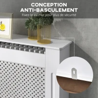 HOMCOM Cache-radiateur, couvercle de radiateur, couverture radiateur, grille ronde, 78L x 19l x 82H cm en bois blanc(m-6)