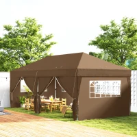 Outsunny Tonnelle de jardin exterieur tonnelle pliante 3 x 6 m avec 6 parois latérales, sac de transport inclus, café(m-2)