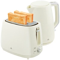 HOMCOM Conjunto de Torradeira e Jarro de Água Elétrico de Aço Inoxidável 2200W 1,7L Torradeira de Pão 2 Fatias 3 Funções Creme(m-1)