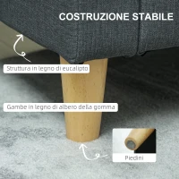 HOMCOM Divano 2 Posti con Spazio Portaoggetti e Cuscini, in Tessuto Effetto Lino e Legno, 135x72x84 cm, Grigio Carbone(m-7)