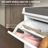 HOMCOM Mueble Zapatero con Banco con Estantes Ajustables y Cojín Acolchado para 8 Pares de Zapatos 80x26x48 cm Blanco(m-6)