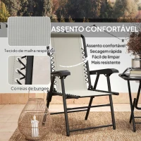 Outsunny Conjunto de Mesa e Cadeiras de Jardim Móveis de Exterior Dobrável com Estrutura de Aço e Suporte para Copos Creme(m-6)