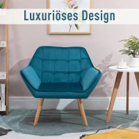 HOMCOM Sessel Wohnzimmer Ohrensessel Loungesessel Relaxsessel mit Gummiholzbeine, Lesesessel mit Samtoptik, Polstersessel für Schlafzimmer, skandinavisch, Hellblau(m-6)