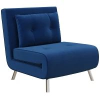 HOMCOM Liegesessel Sessel mit Liegefunktion Schlafsessel, Knopfheftung, Leinenoptik, 77 cm x 88 cm x 83 cm, Blau(m-10)