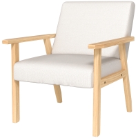 HOMCOM Fauteuil Rembourré avec Accoudoirs, Chaise de Salle à Manger en Imitation Lin, Cadre en Bois Massif, 64 x 70 x 72 cm, Creme