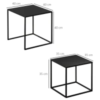 HOMCOM Beistelltisch, Couchtisch, Satztisch, 2er-Set, modernes Design, Stahlrahmen, schwarz, 40 x 40 x 40cm(m-3)