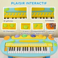 AIYAPLAY Piano enfant électronique 37 touches, avec micro, tabouret, lumière LED, fonction d'enregistrement et de relecture(m-5)
