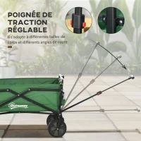 Outsunny Chariot à roulettes pliable chariot de transport à roulettes charge 40 kg poignée ajustable 83 x 50 x 99 cm vert foncé(m-6)