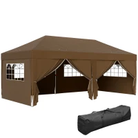 Outsunny Garten Pavillon Outdoor faltbarer Pavillon 3 x 6 m mit 6 seitlichen Wänden, Transporttasche inklusive, Kaffee(m-6)