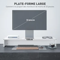 HOMCOM Rehausseur écran PC bureau support d'écran d'ordinateur de 100 cm support moniteur avec deux compartiments, blanc(m-5)