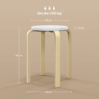 HOMCOM Juego de 4 Taburetes Apilables Taburetes Modernos Redondos Carga 120 kg para Salón Oficina Ø40x45 cm Natural y Blanco(m-3)