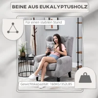 HOMCOM Ohrensessel Sessel mit Tufting, hoher Rückenlehne, Gepolstert Loungesessel mit abgerundeten Armlehnen, Holzbeine, für Schlafzimmer, Wohnzimmer, bis 160 kg, Grau(m-7)