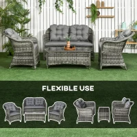 Outsunny Four-Piece Rattan Sofa Set, with Glass-Top Table - Mixed Grey(m-7)