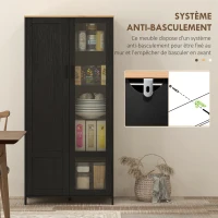 HOMCOM Buffet de cuisine armoire de cuisine meuble vitrine avec étagères réglables et 9 compartiments 76 x 36 x 160 cm noir(m-7)