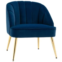 HOMCOM Sessel in Retrodesign, Lesesessel, Akzentsessel, Samtoptik, Blau + Gold(m-10)