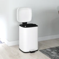 HOMCOM Poubelle de cuisine 20L avec couvercle à fermeture douce et pédale, seau intérieur amovible, 28L x 35l x 45H cm, blanc(m-8)