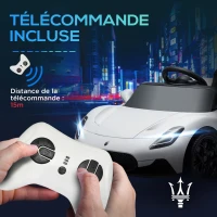 AIYAPLAY Voiture électrique pour enfants sous licence Maserati MC20 12V, Télécommande, LED, Musique et Klaxon, 3 à 6 Ans, blanc(m-6)