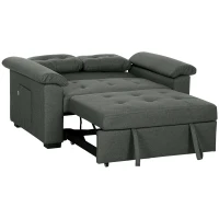 HOMCOM Pull Out Sofa Bed, Fabric 2 Seater Click Clack Sofa Bed Settee with 2 Pocket Springs, Convertible Sofa Couch with Pillows and Side Pockets for Living Room, Home Office, Charcoal Grey(m-11)