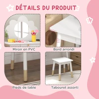 AIYAPLAY Ensemble coiffeuse pour enfant avec tabouret, coiffeuse 2 pièces pour enfants de 3 à 6 ans, miroir forme de nuage, blanc(m-6)