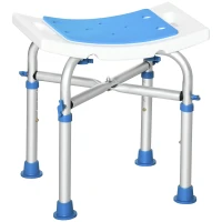 HOMCOM Tabouret de douche chaise de douche - assise rembourré et réglable, patins à ventouses antidérapants, en aluminium bleu(m-1)