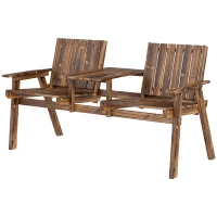 Outsunny 2-Seater Garden Bench with Table & Parasol Hole, Antique Loveseat for Porch, Patio, Carbonised Finish(m-11)