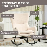 HOMCOM Fauteuil à bascule, chaise à bascule, avec assise de 10 cm d'épaisseur, pieds incurvés en acier, beige et noir(m-5)