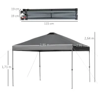 Outsunny Pavillon de jardin, Pavillon pliant, Tente de fête, Tente de jardin incl. Piquets de sol, Cordes de fixation, Tissu Oxford, 2,95 x 2,95 x 2,64 m, Gris(m-3)