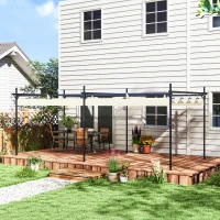 Outsunny Pérgola com Teto Retrátil de Alumínio 588x297x230 cm Pérgola com Tecido de Poliéster Anti UV Pérgola de Jardim Creme(m-2)