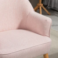 HOMCOM Butaca de Salón Moderna Sillón Individual Tapizado en Lino con Patas de Madera Carga 120 kg 64,5x65x79,5 cm Rosa(m-7)