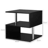 HOMCOM Tavolino Basso Da Salotto, Tavolino da Salotto Bianco, Design Moderno, Superficie Ampia, Due Ripiani, Forma S, in Legno e Ferro, 50 x 50 x 50cm, Nero(m-3)