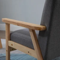 HOMCOM Sessel im Skandi-Design, Akzentsessel, Massivholz, Leinenoptik, 64 cm x 70 cm x 72 cm, Grau + Natur(m-8)